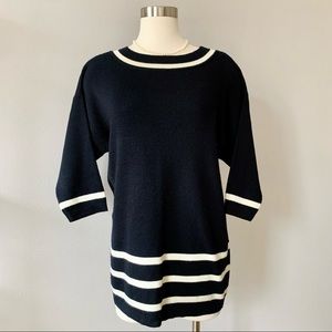 Vintage '90s Liz Claiborne Mod Stripe Black & White Knit Sweater Dress • Size 12